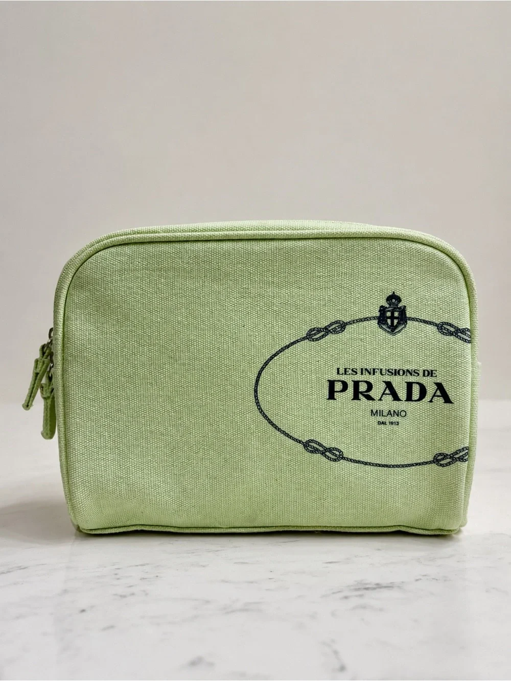 RARE Y2K PRADA Green Infusions Canvas Cosmetics Pouch/Make-up Bag, LIKE NEW